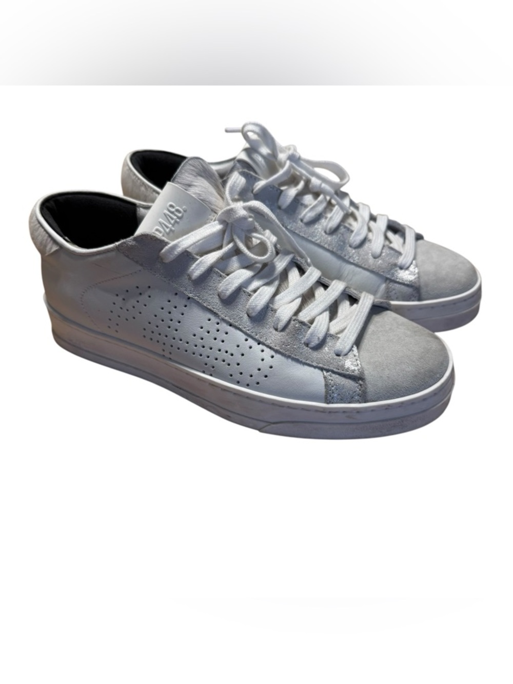 P448 Sneakers Women 36 White Silver Leather Suede Platform Low Top Made In Italy